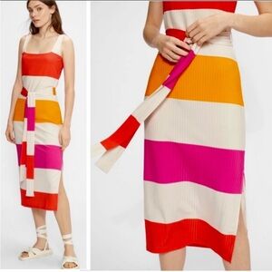Ted Baker Pulmo Colorful Striped Square Neck Midi Dress Sz US 8/10 Or Ted Sz 3